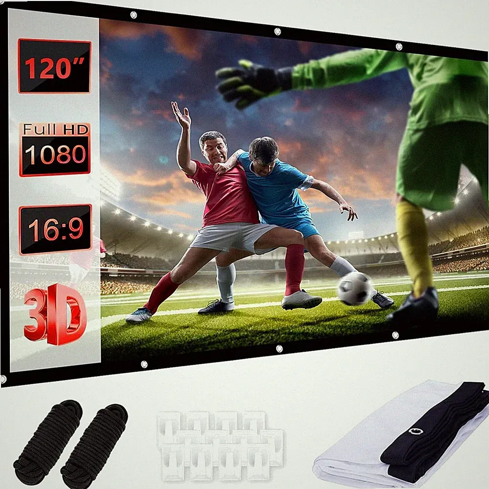 Beamer Leinwand 120 Zoll Outdoor HD Projektionswand tragbar mit Seil und Haken