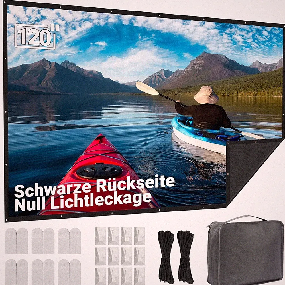 Beamer Leinwand 120 Zoll Projektionswand Faltbar Schwarz Outdoor Indoor