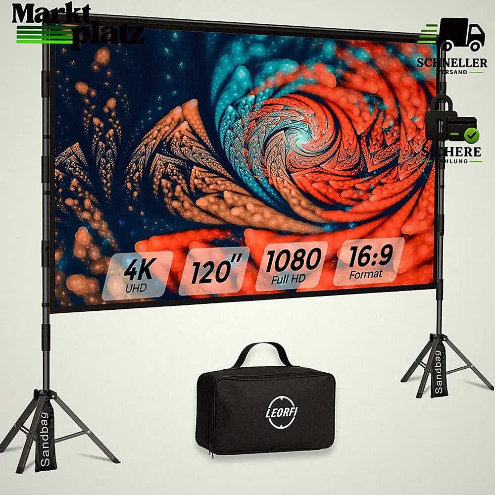 Beamer Leinwand 120 Zoll Stativ Outdoor Tragetasche für Gartenkino Heimkino