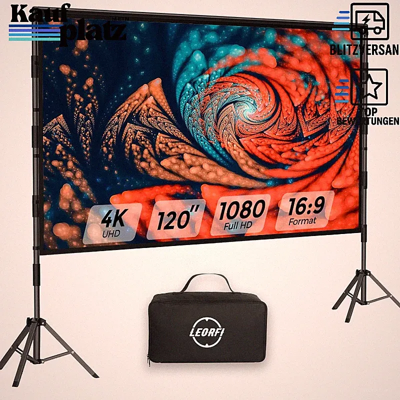 Beamer Leinwand 120 Zoll Stativ Tragbar 16:9 4K HD Indoor Outdoor mit Tasche