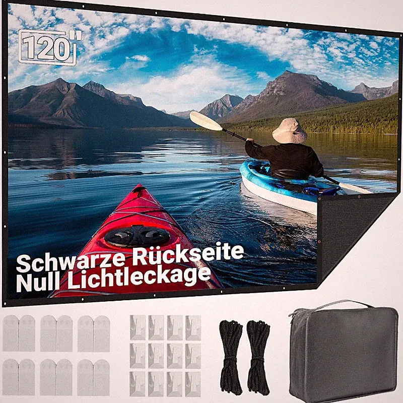Beamer Leinwand 120 Zoll Tragbare Projektionswand Schwarz Faltbar Waschbar