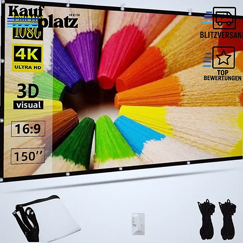 Beamer Leinwand 150 Zoll 16:9 Faltbar Tragbar Anti-Falten für Outdoor Indoor