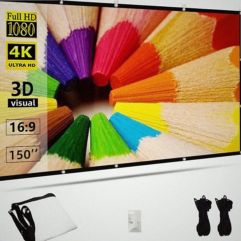 Beamer Leinwand 150 Zoll 16:9 HD Faltbar Tragbar Anti-Falten für Outdoor Indoor