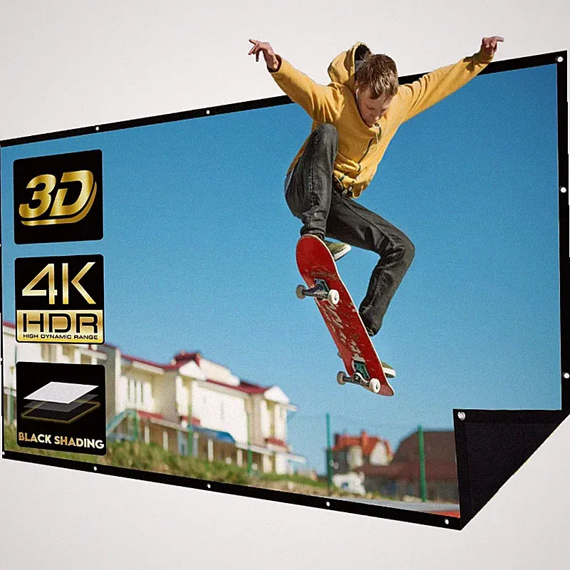 Beamer Leinwand 150 Zoll 16:9 Projektionswand Schwarz 4K HD Heimkino mit Tasche