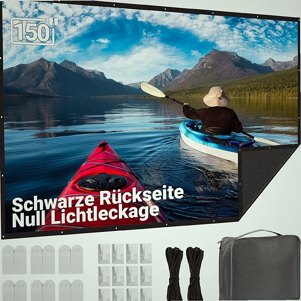 Beamer Leinwand 150 Zoll Outdoor Indoor 16:9 schwarz knitterfrei - Tragetasche