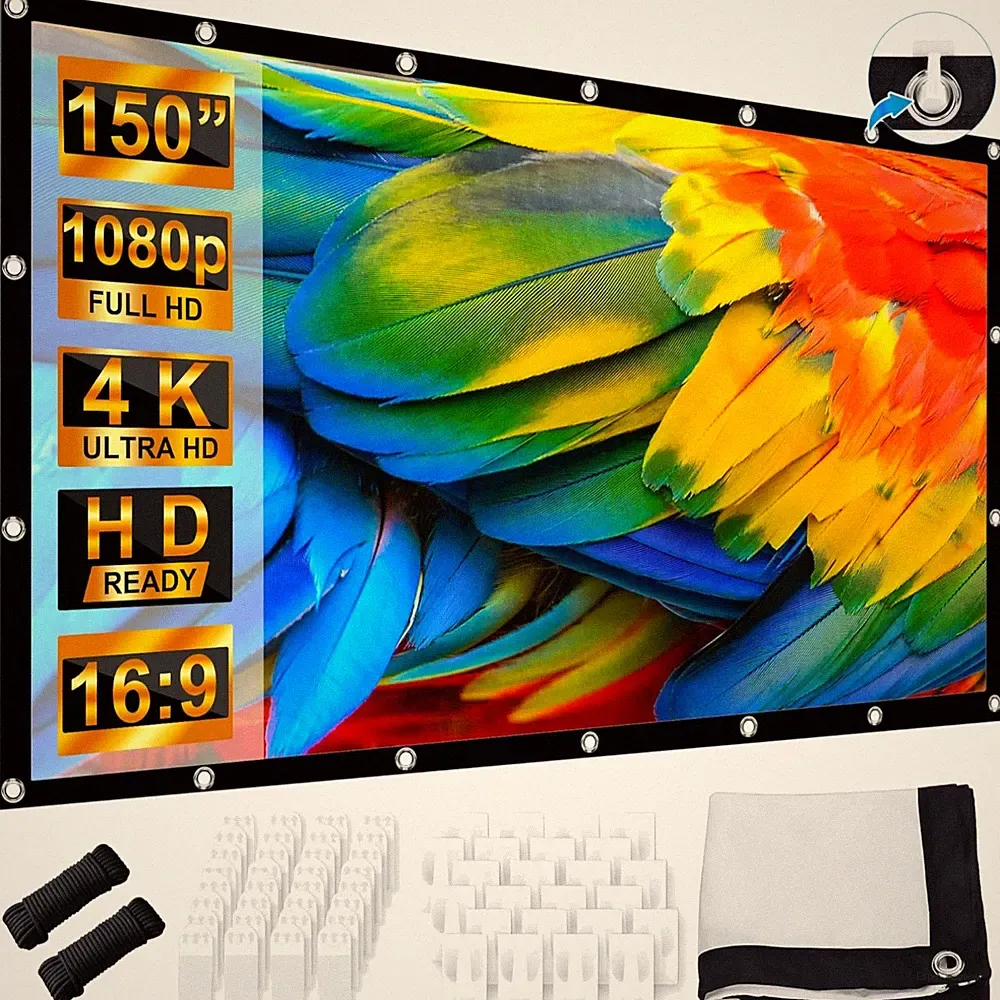 Beamer Leinwand 150 Zoll Projektionswand Outdoor tragbar HD 16:9 faltbar