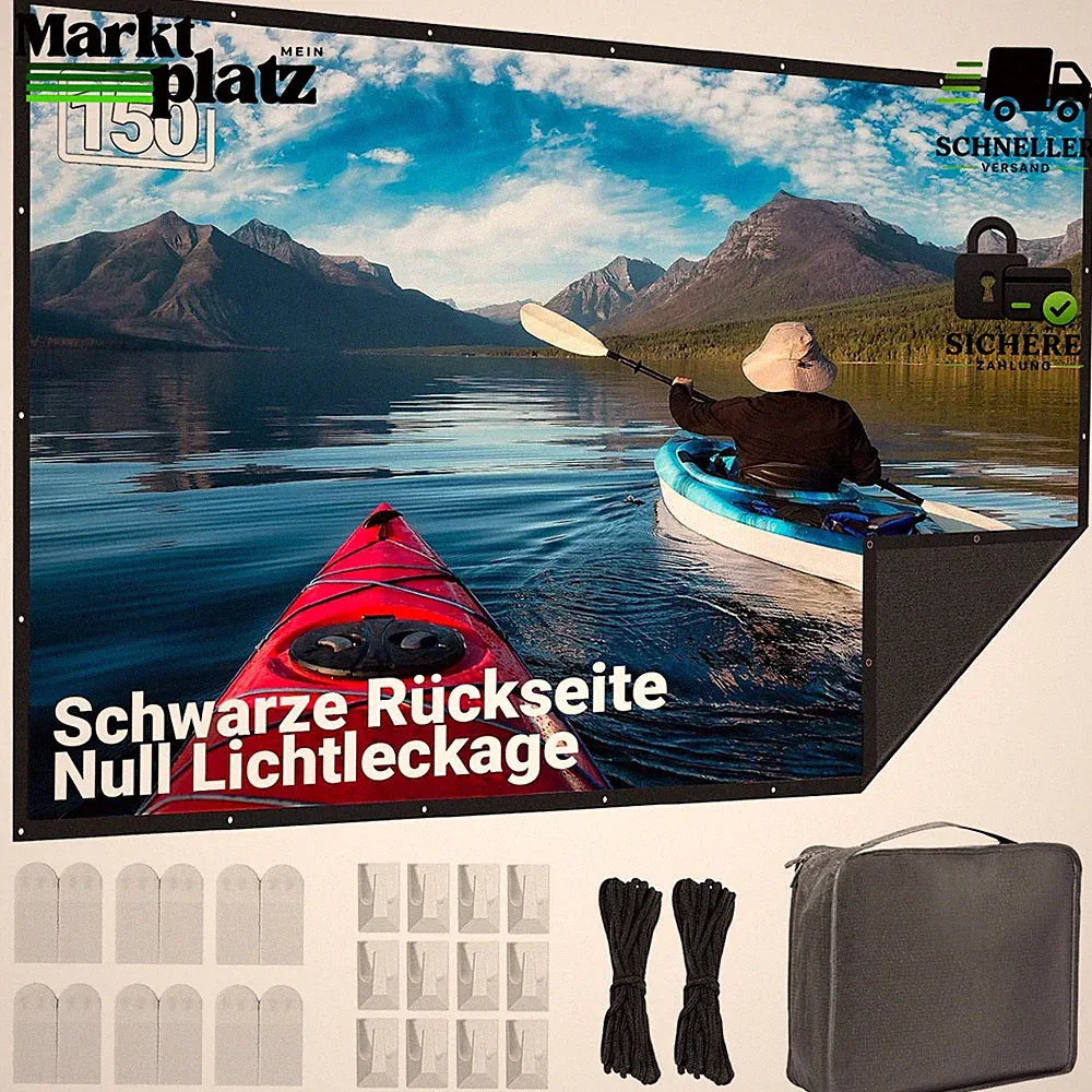 Beamer Leinwand 150 Zoll Schwarze Rückseite Knitterarm Tragetasche Heimkino