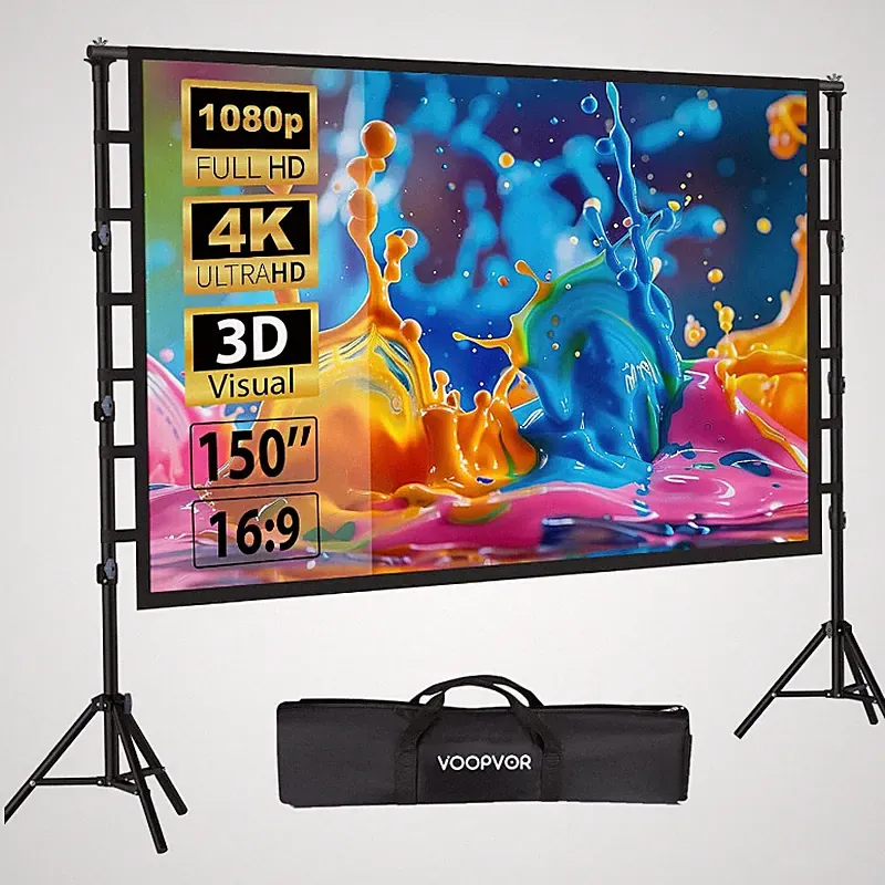 Beamer Leinwand 150 Zoll Tragbar 16:9 4K HD für Innen Außen mit Stativ Camping