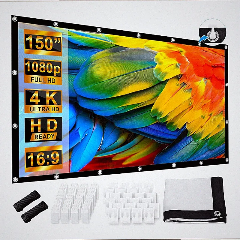 Beamer Leinwand 150 Zoll Tragbar Faltbar HD 336x190cm Doppelseitige Projektion