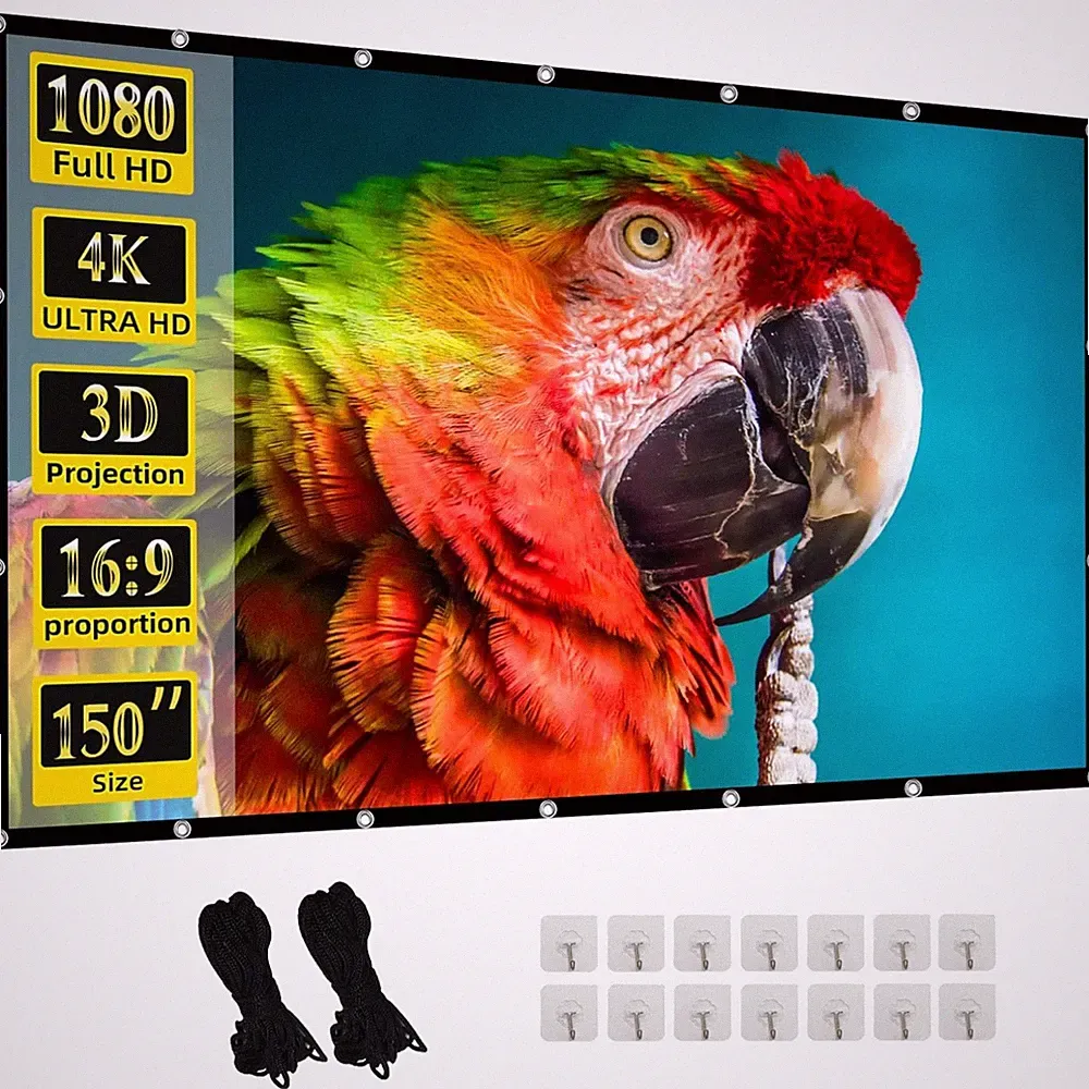 Beamer Leinwand 150 Zoll Tragbare Projektionswand Doppelseite HD Heimkino Auß...
