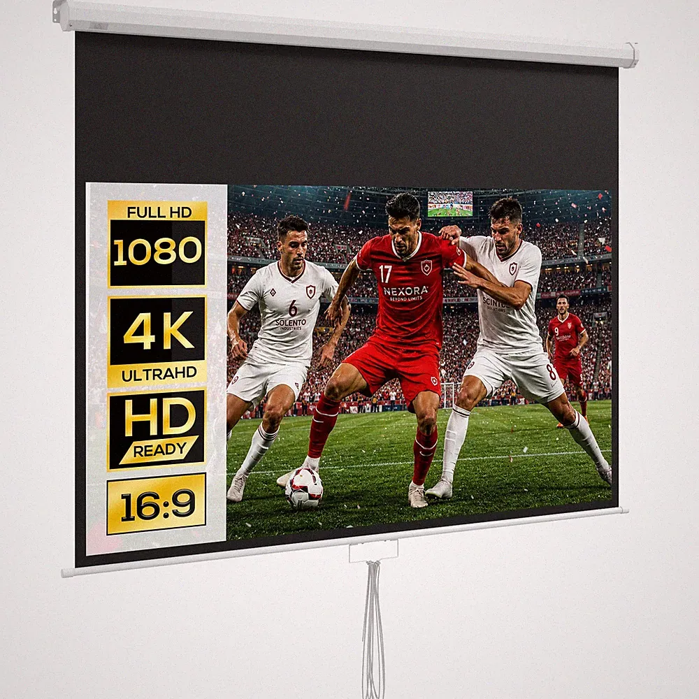 Beamer-Leinwand 172 x 96 cm Manuell Projektionsleinwand für 4K, HD Weiß