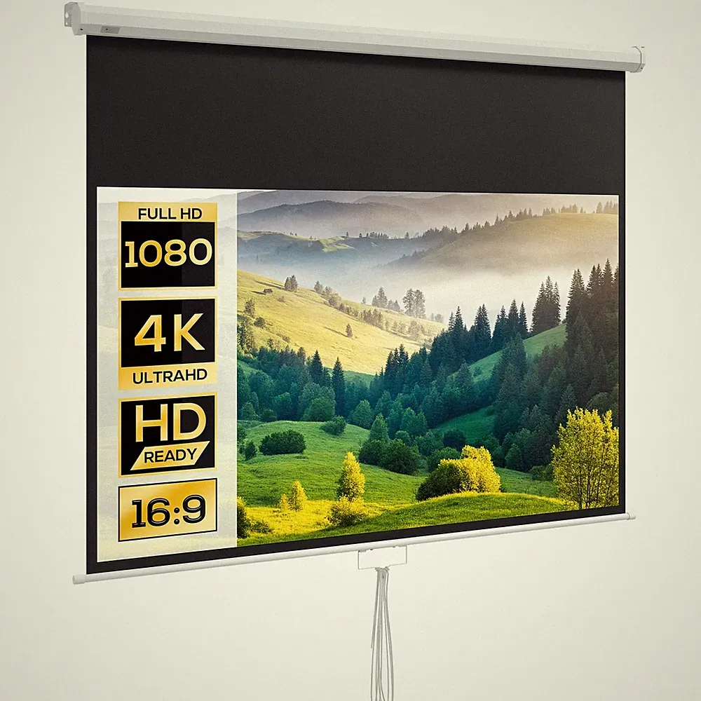 Beamer-Leinwand 172 x 96 cm Manuell Projektionsleinwand für 4K, HD Weiß
