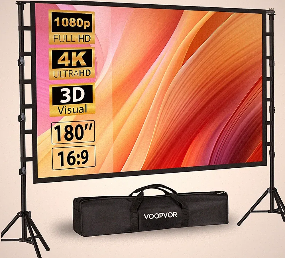 Beamer Leinwand 180 Zoll 16:9 4K HD Tragbar mit Stativ für Innen Außen Heimkino