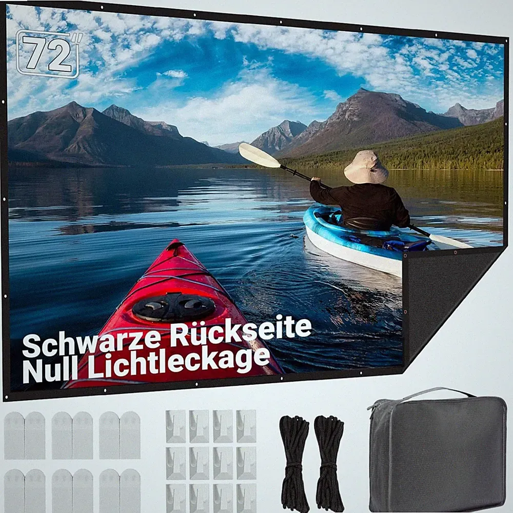 Beamer Leinwand 72 Zoll Projektionswand mit schwarzer Rückseite wandmontage