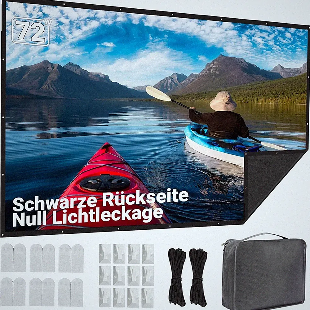 Beamer Leinwand 72 Zoll Projektionswand Tragbar Outdoor Heimkino Faltbar schwarz