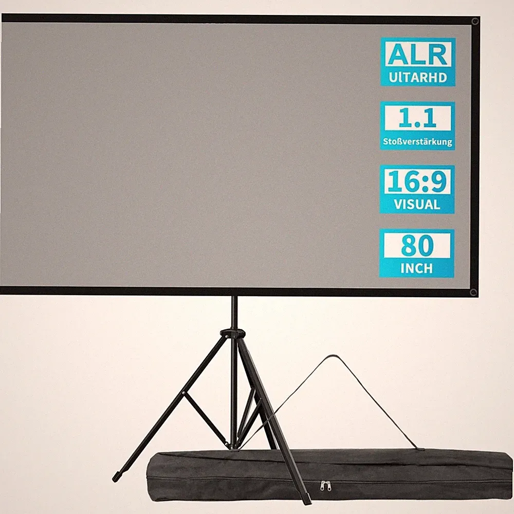 Beamer Leinwand 80 Zoll Grau Stativ Wandmontage Heimkino Camping Freizeit