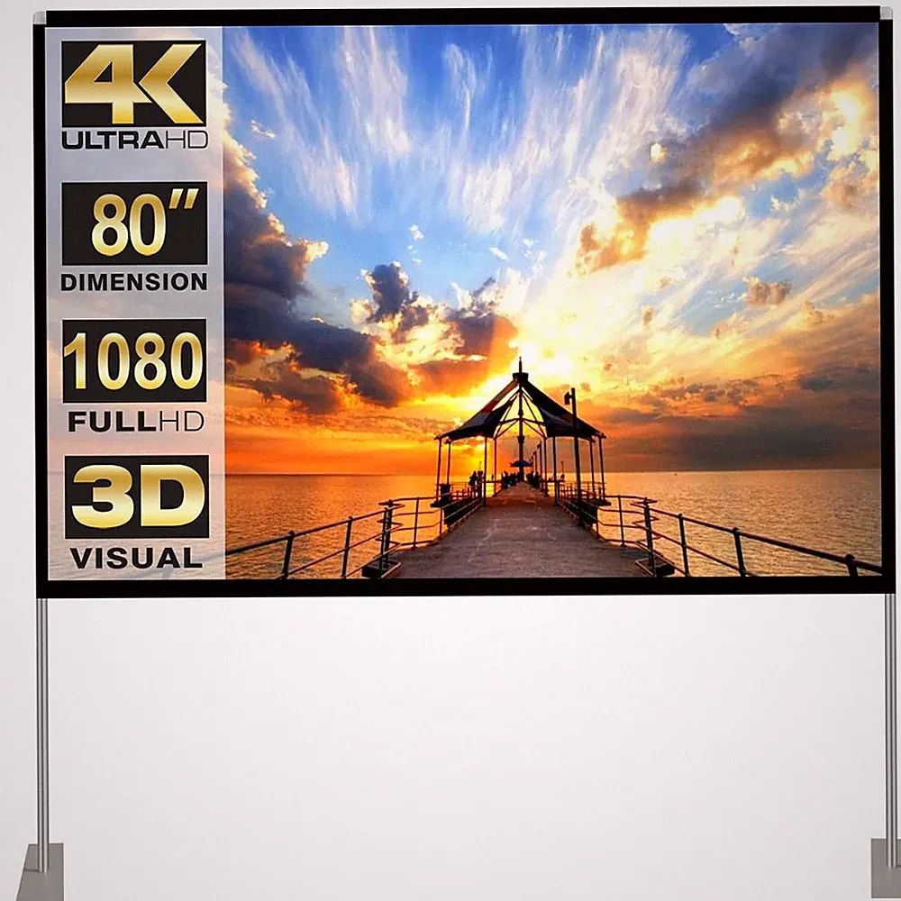 Beamer Leinwand 80 Zoll HD 4K mit Stativ 16:9 Tragbar Heimkino Outdoor Faltbar