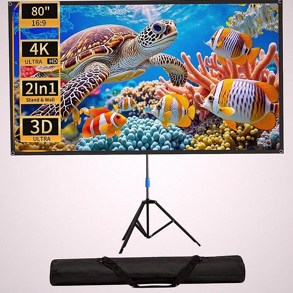 Beamer Leinwand 80 Zoll Outdoor Stativ 4K HD Wandhalterung Film Projektor