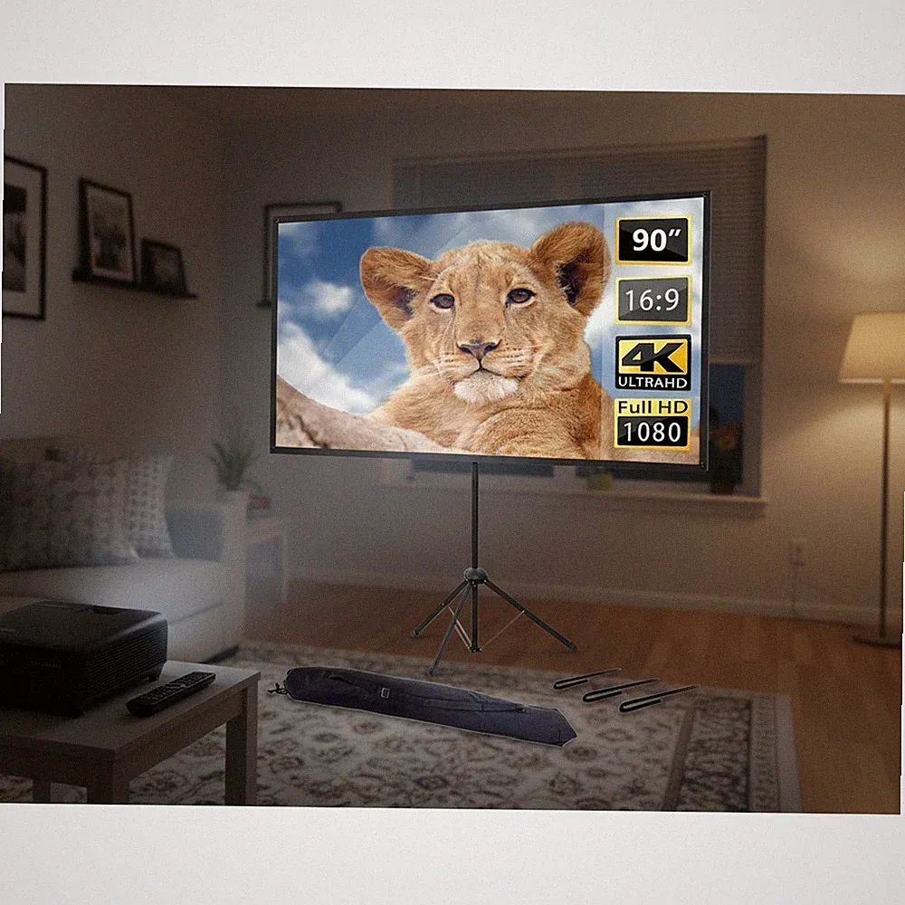 Beamer Leinwand 90 Zoll 16:9 Tragbar Stativ HD Heimkino Garten Film Projektor