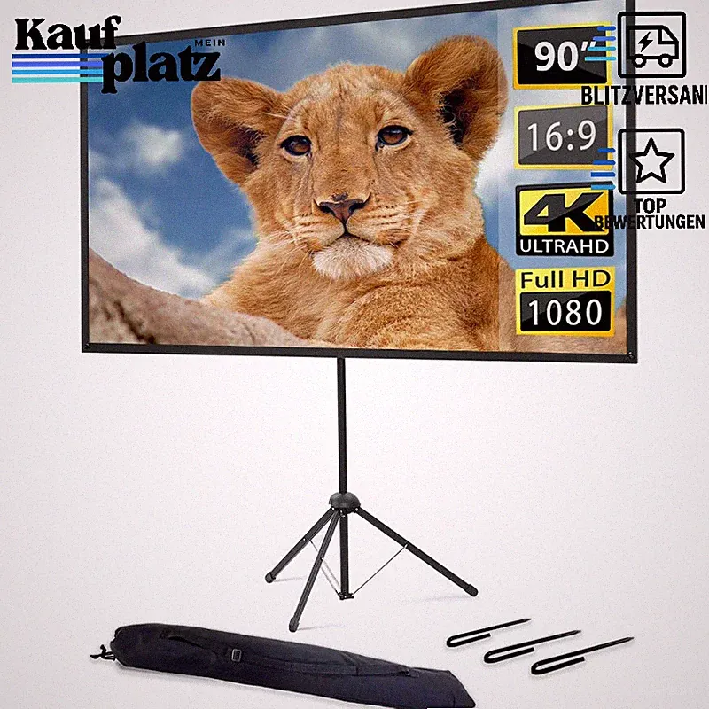 Beamer Leinwand 90 Zoll Stativ Tragbar 16:9 4K HD Ideal für Heimkino Außen