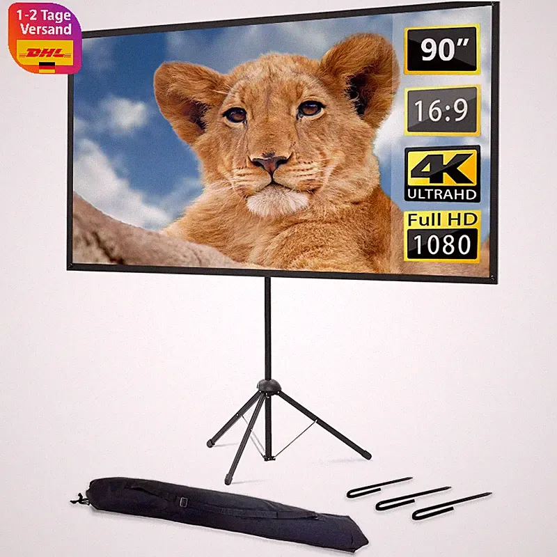 Beamer Leinwand 90 Zoll Stativ Tragbar 16:9 4K HD Ideal für Heimkino Außen Filme