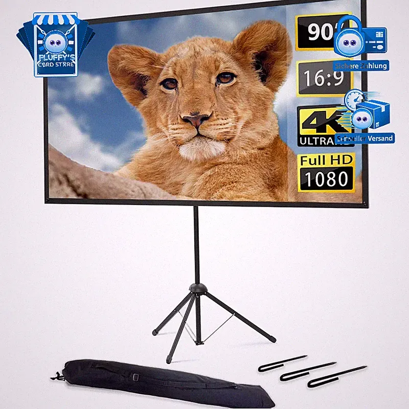 Beamer Leinwand 90 Zoll Stativ Tragbar 16:9 4K HD Leicht Kompakt Heimkino Außen