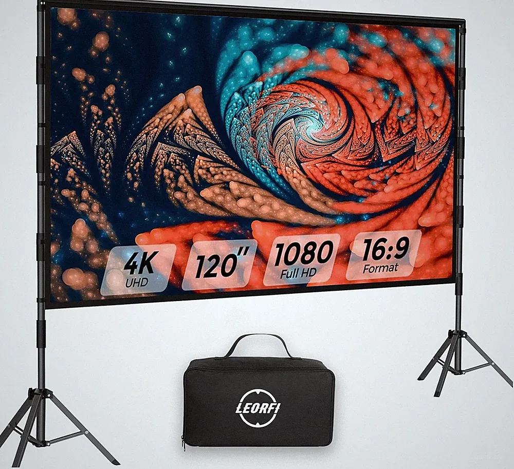 Beamer Leinwand mit Stativ 120 Zoll Outdoor – LEORFI Tragbare Projektorleinwand