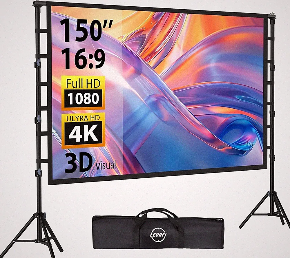 Beamer Leinwand mit Stativ 150 Zoll - LEORFI Projektor Leinwand Outdoor HD 16:9