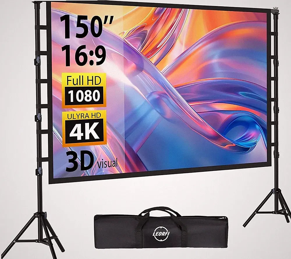 Beamer Leinwand mit Stativ 150 Zoll - LEORFI Projektor Leinwand Outdoor Tragbar