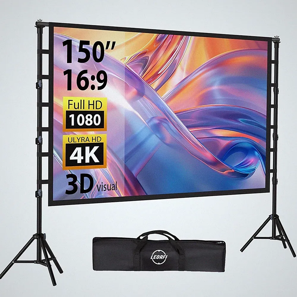 Beamer Leinwand mit Stativ 150 Zoll LEORFI Projektor Leinwand Outdoor Tragbar DE
