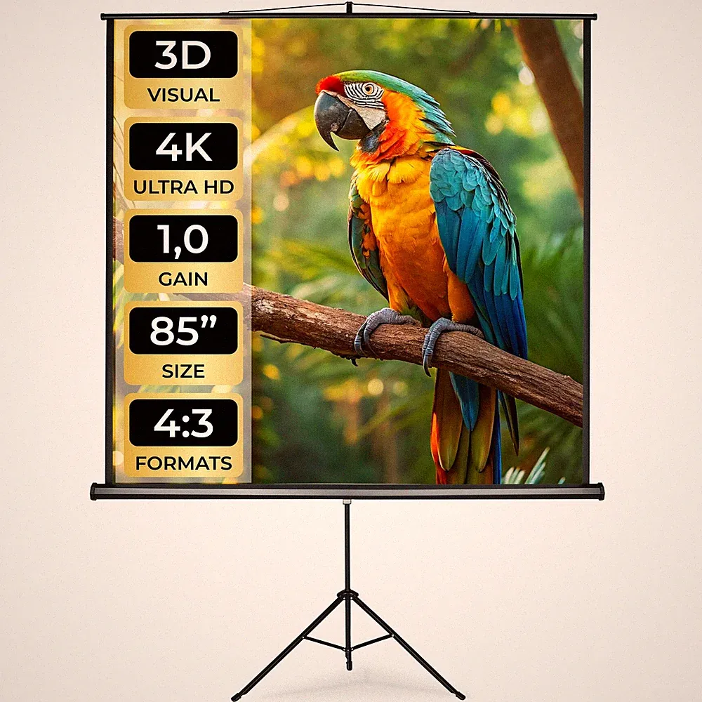 Beamer Leinwand mit Stativ Heimkino HD TV Rollo Leinwand 16:9 mobil 85-110 Zoll