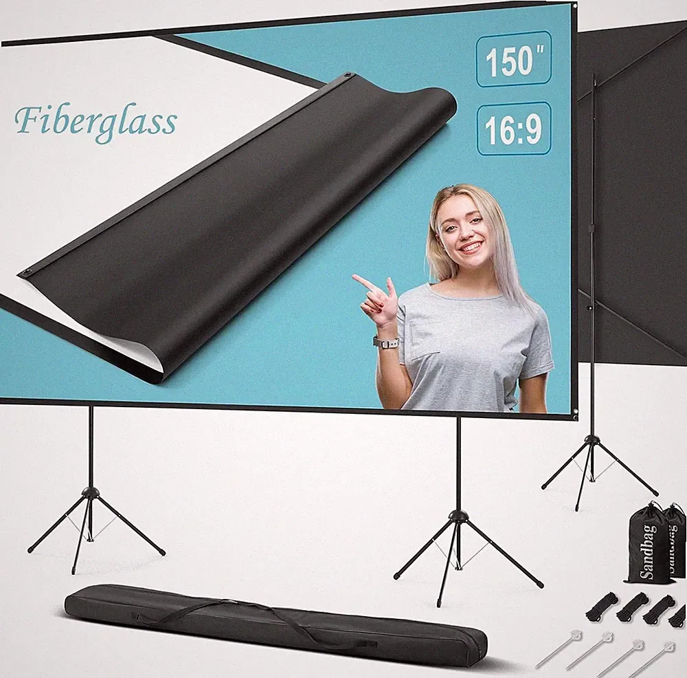 Beamer Leinwand Outdoor mit Stativ, 150 Zoll (16:9), Tragbar Projektor Leinwand