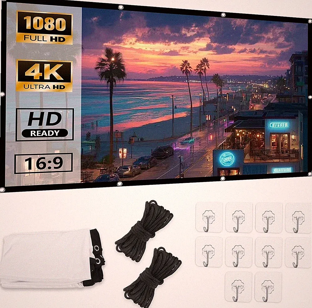 Beamer Leinwand Polyester 100 Zoll 16:9 HD Faltbar Tragbar Outdoor Heimkino