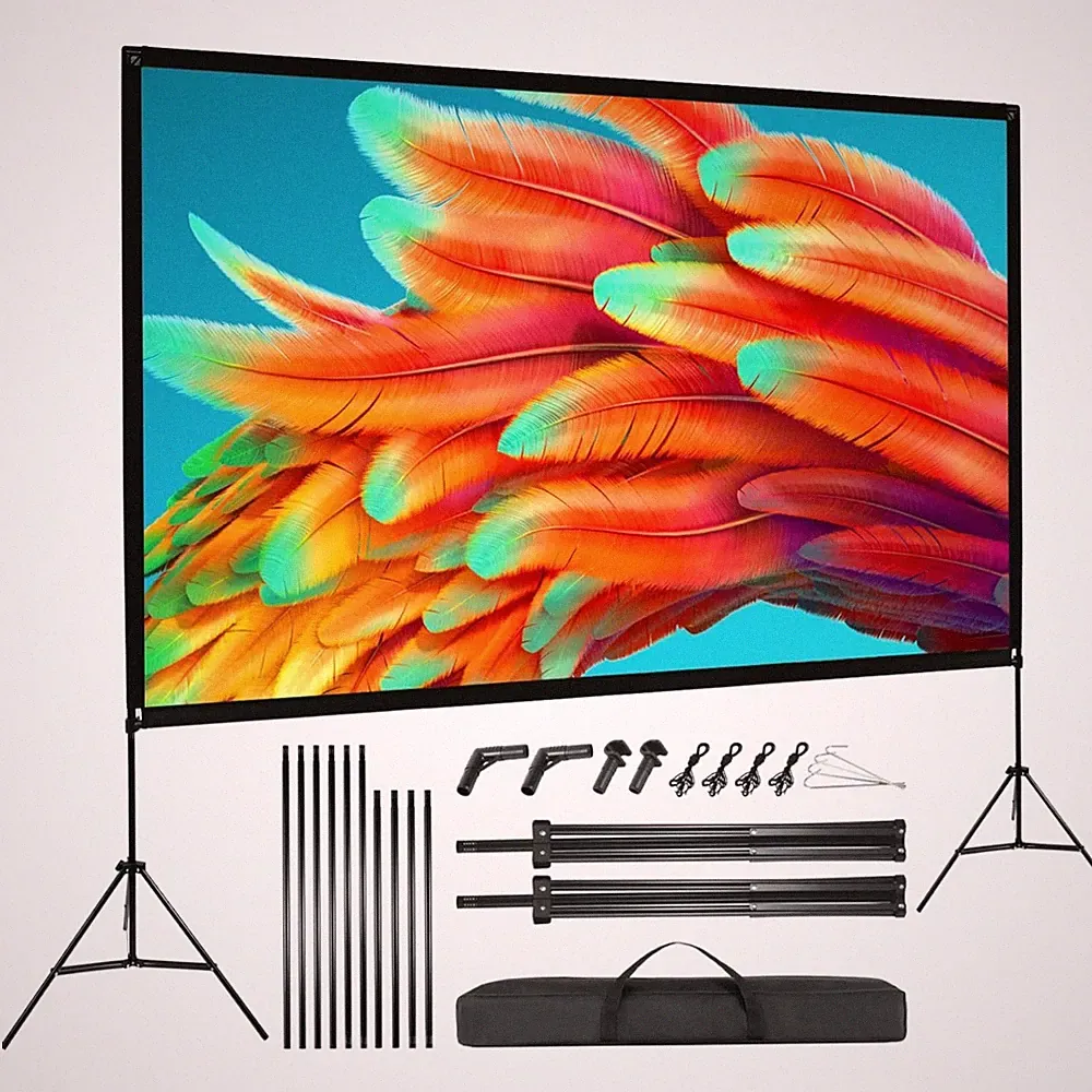 Beamer Leinwand tragbar 100 Zoll HD 4K Projektionswand mit Stativ Betrachtung...