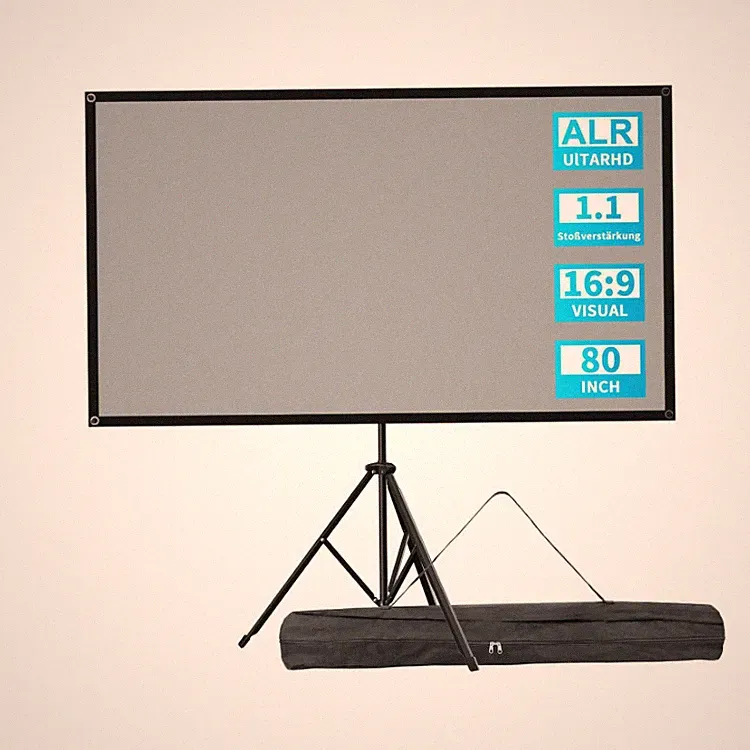 Beamer Leinwand VISULAPEX 80 Zoll Grau Stativ Tragbar Heimkino Freizeit Ideal