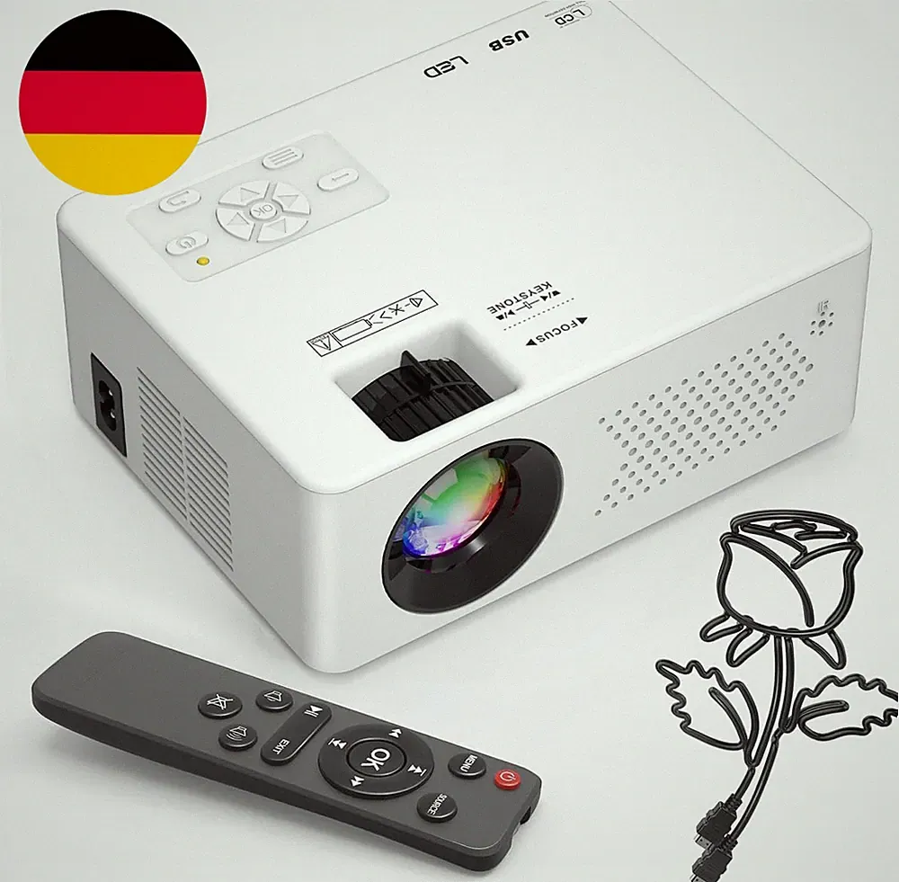 Beamer, Mini Beamer Tragbarer, Full HD 1080P Unterstützt Projektor, 50%-100% Zoo