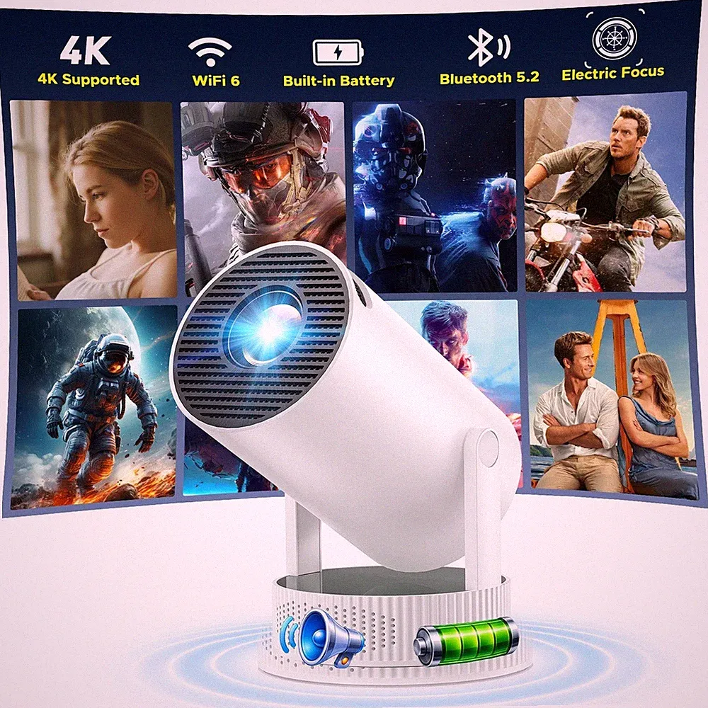 Beamer Mit Akku LED 4k UHD Heimkino Projektor Kino Handy LCD Mini Heimprojektor