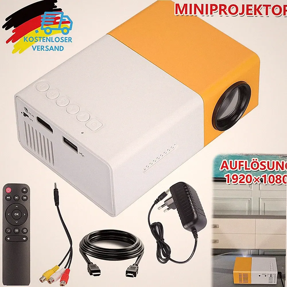 Beamer Projektor 4:3 HD 1080P Android/iPhones TV Heimkino Mini Tragbar