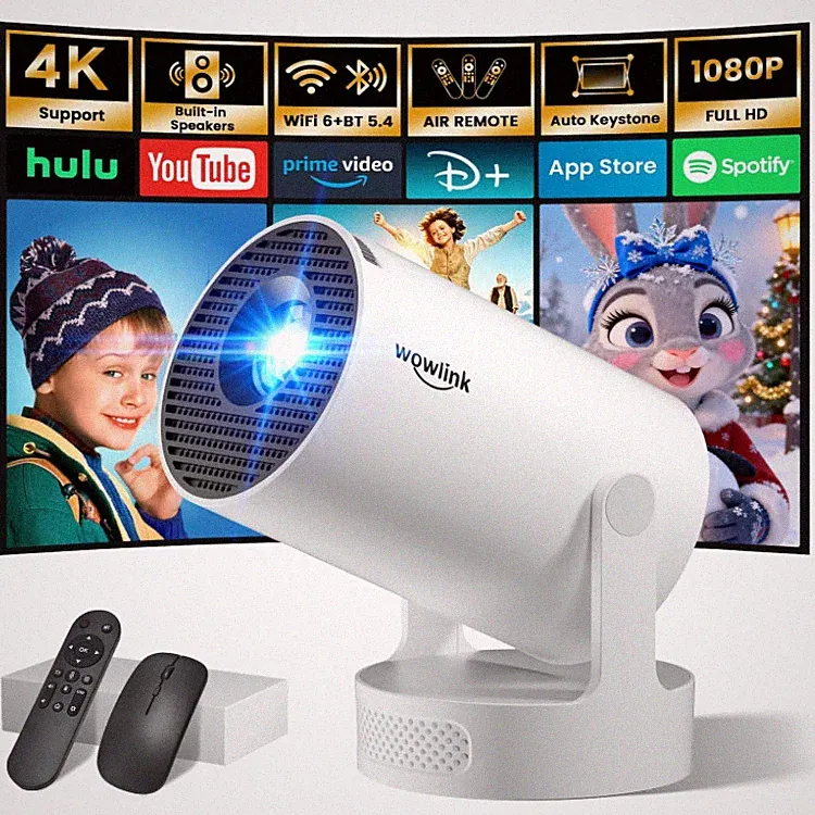 Beamer Projektor Tragbar 4K Bluetooth 5 200 Lumen HDMI WiFi Beige für Android 14