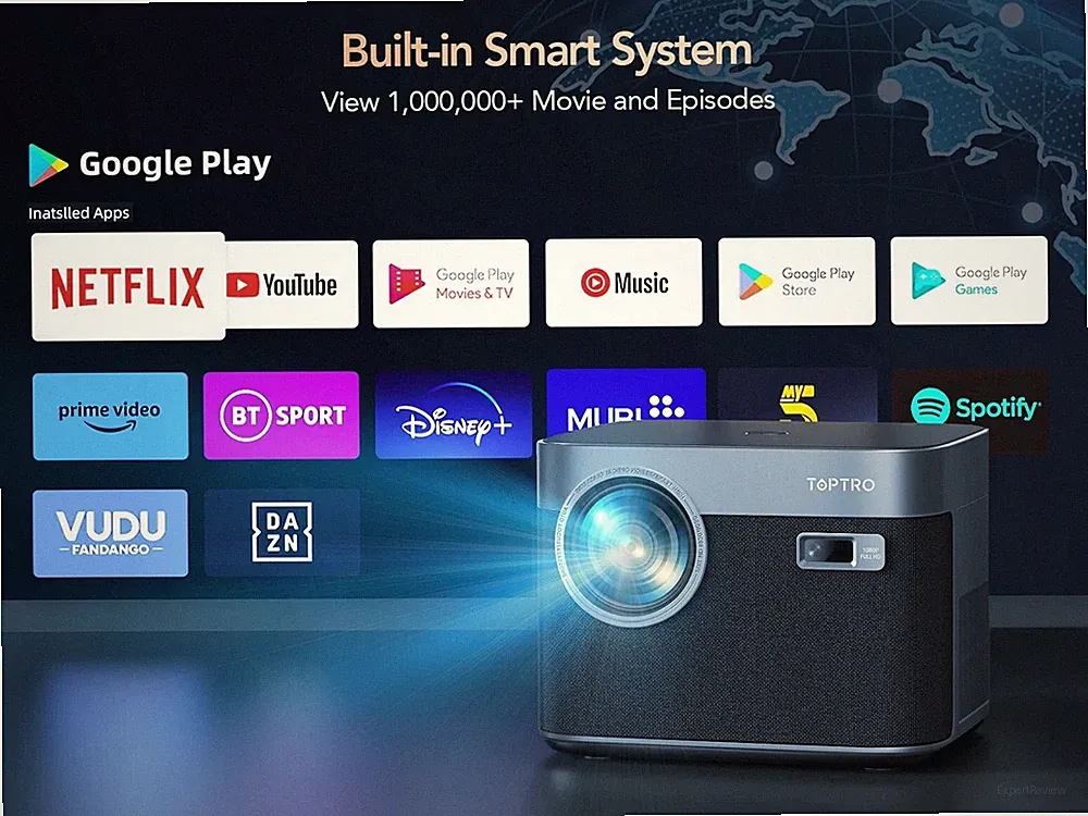 Beamer unterstützt 4K, TOPTRO WiFi 6 Bluetooth 5.2 Beamer mit Android TV