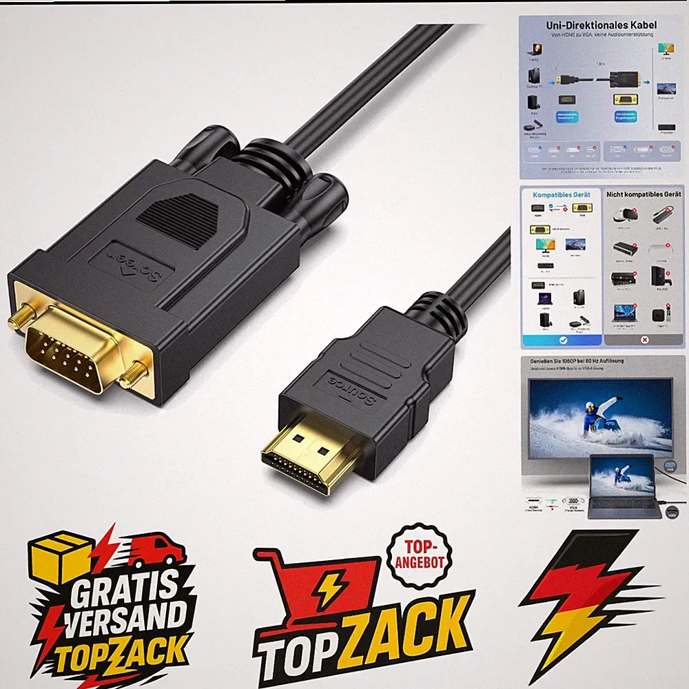 Benfei HDMI zu VGA Kabel 1,8M Full HD 1080P Adapter Monitor Projektor Laptop
