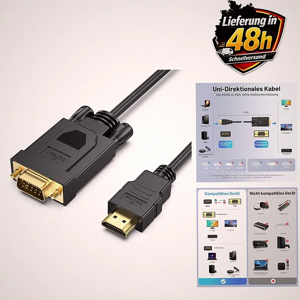 BENFEI HDMI zu VGA Kabel Adapter Full HD 1080p Monitor Projektor