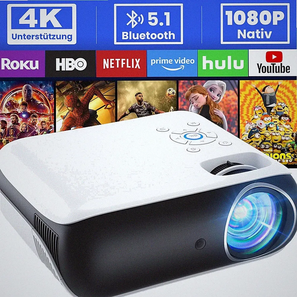 Bluetooth 5.1 Mini Beamer – 200 Zoll Projektor für Filmabende und Spiele