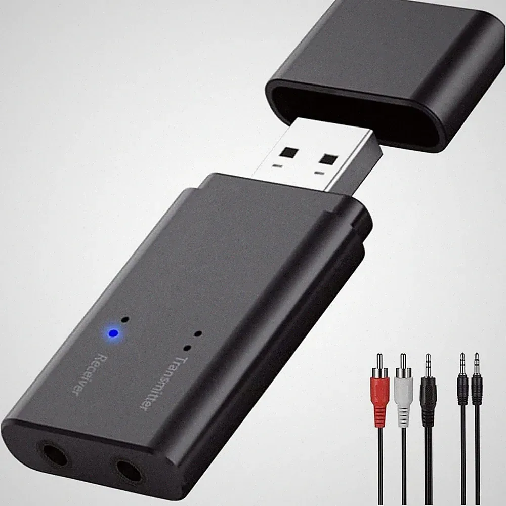 Bluetooth 5.3 Adapter Sender Empfänger 2in1 USB Cinch 3,5 mm AUX für TV PC Auto