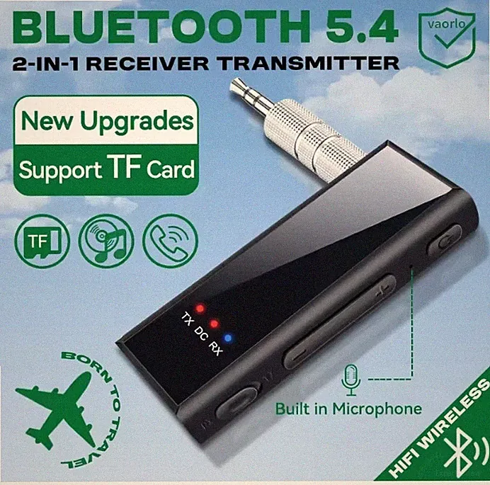 Bluetooth 5.4 Transmitter Empfänger 2in1 AUX 3.5mm Adapter KFZ TV Kopfhörer KFZ