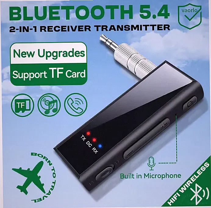Bluetooth 5.4 Transmitter Empfänger 2in1 AUX 3.5mm Adapter KFZ TV Kopfhörer KFZ