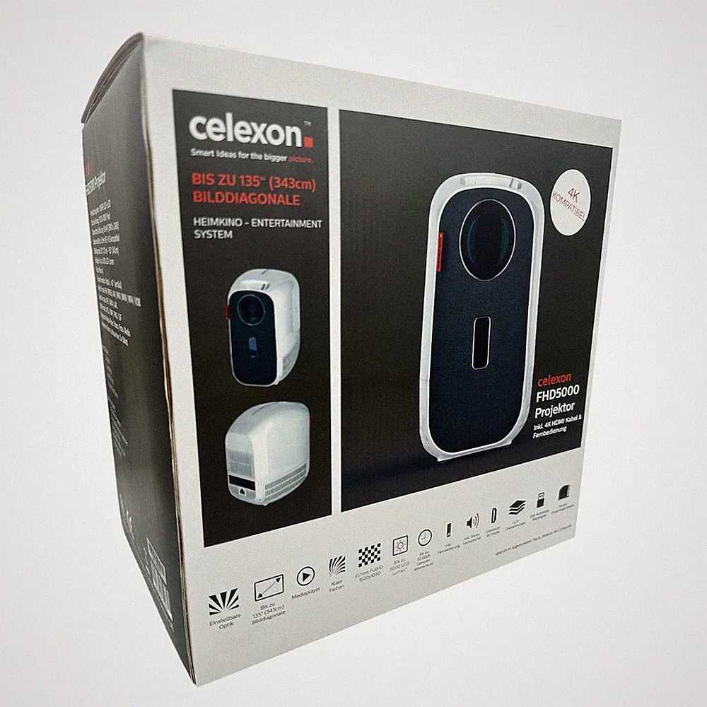 Celexon FHD5000 Beamer 1080p Lcd+Led 50-200" bis 5000Lm 16:9 4:3 Hdmi 3.5mm Out