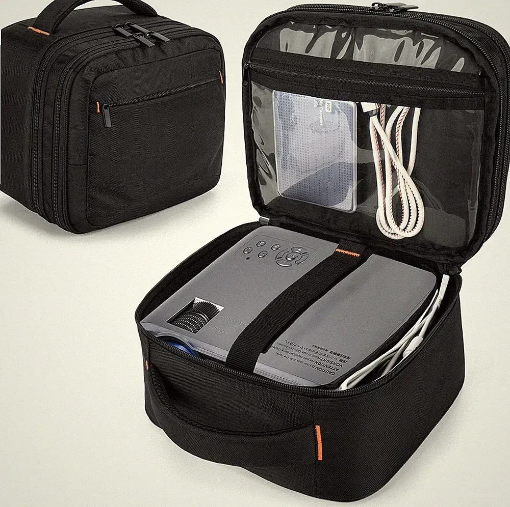 CURMIO Doppelschicht Beamer Tasche für Mini Projektor, Schwarz