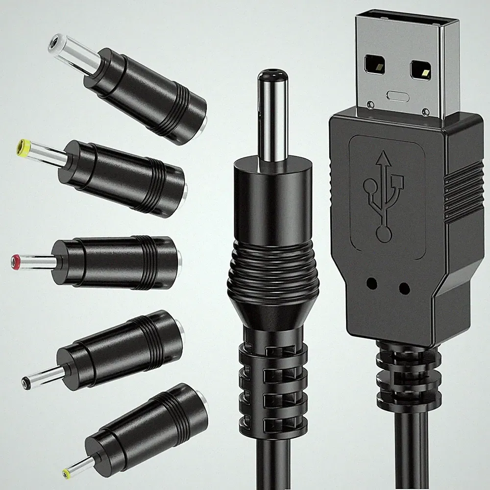 DC 5V Ladekabel 1m mit 5 Adaptern für Laptop Projektor Router Tablet schwarz