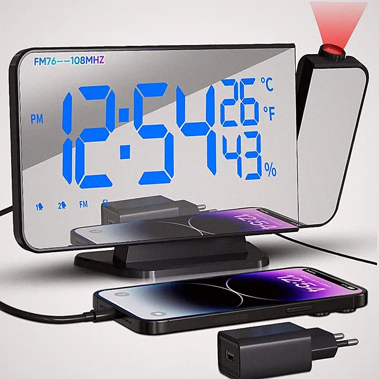 Digitaler Projektionswecker mit USB Anschluss 180 Projektor 4 Hellig